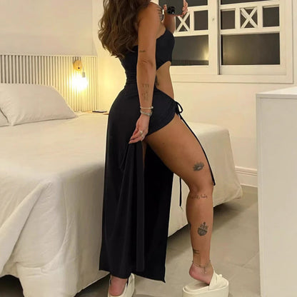 Bandeau Side Slit Tie Bodysuit Dress